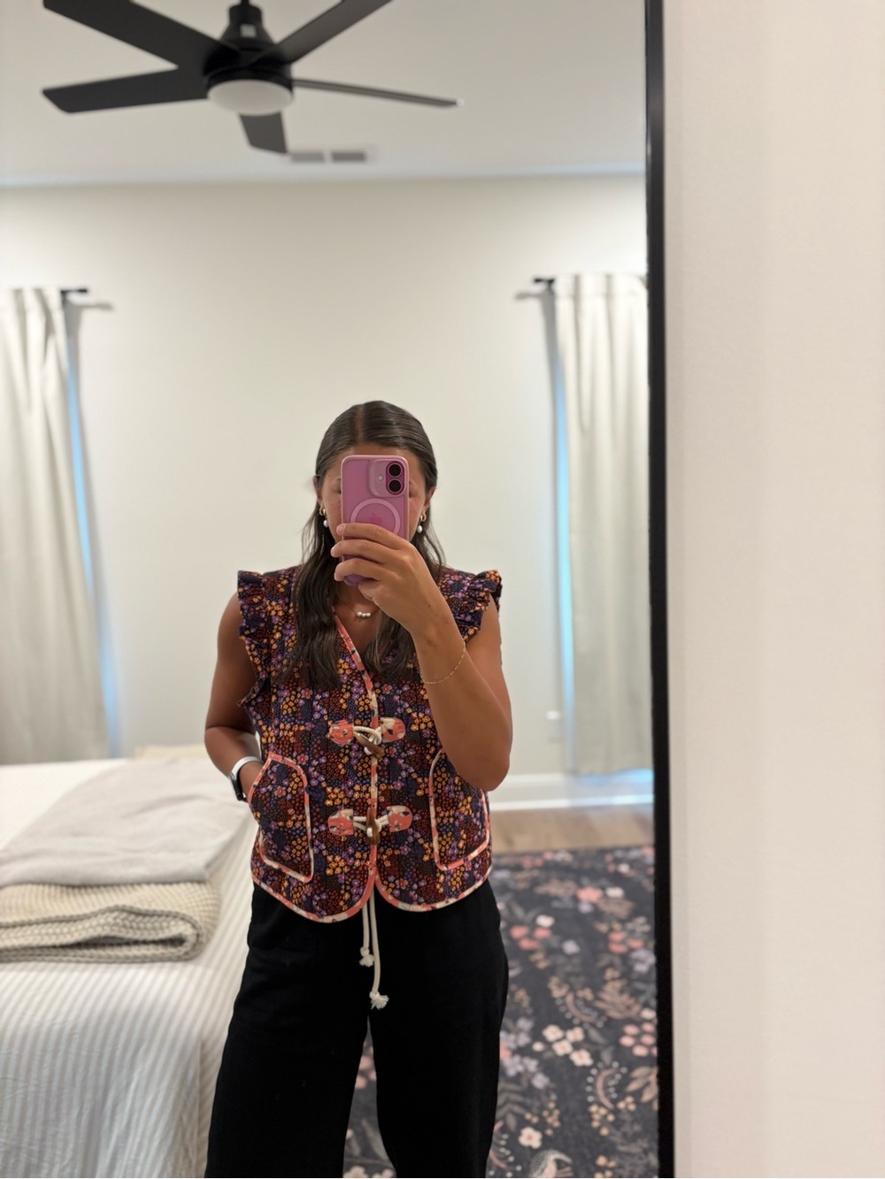 Anthropologie Dolan Printed Ruffled Toggle Vest